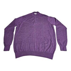 Peter Millar Sweater Mens Large Purple 1/4 Zip Pullover Merino Wool Blend